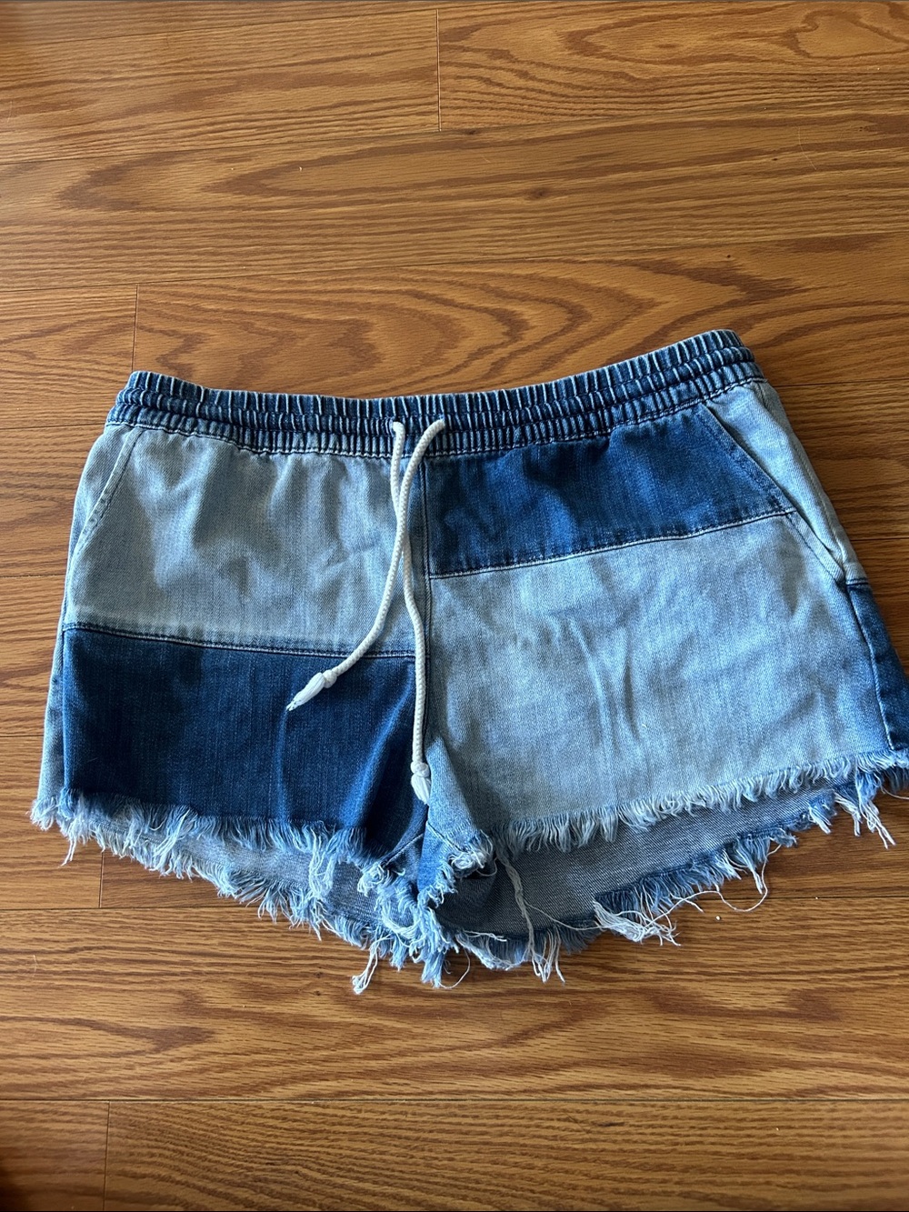 aerie Two-Tone Blue Patchwork Denim Shorts